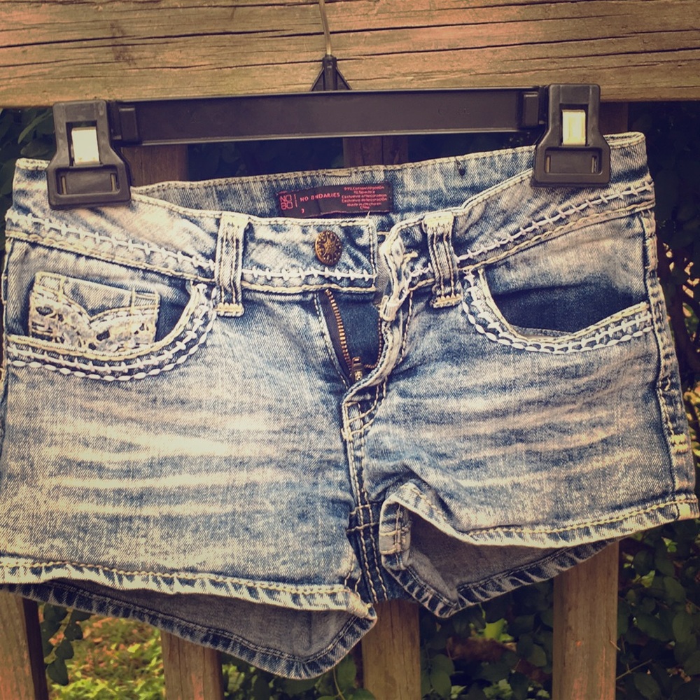 Denim acid wash shorts